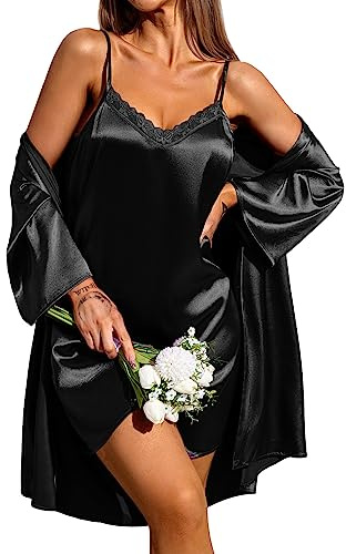 Ekouaer Camicia da Notte da Donna Abito da Notte Estivo Corto in Due Pezzi Camicia da Notte Babydoll Set Nero S