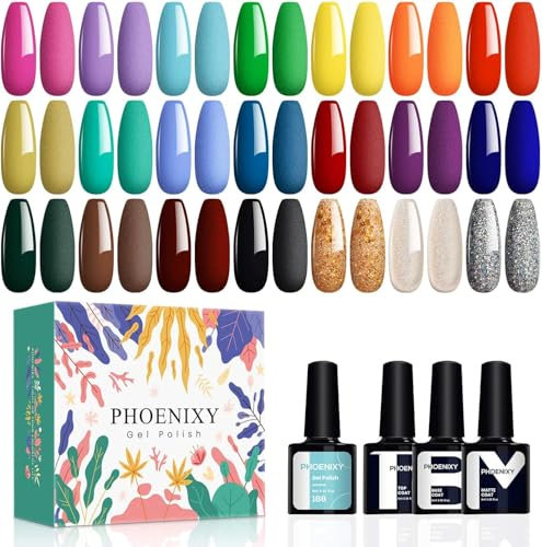 Phoenixy Gel Nagellack Set, 21 Farben UV Nagellack Set Gel mit Unterlack, Überlack, Matte Überlack Geschenke für Frauen