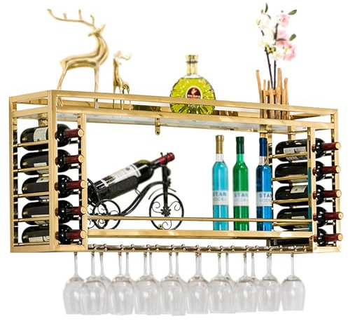 Weinregal Metall,Wand-Weinregale Mit Glashalter,Bar Flaschenregal,Metall-Mehrzweckregale,Wandhalterung Zum Aufhängen,Weinhalter,Bar Wein Regal,Barschrank,Weinzubehör,Flaschenhalter Küche,Glasregal ( C
