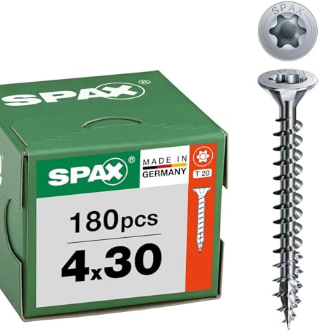 SPAX Vis universelle 4 x 30 mm, 180 pièces - Vis à bois, filetage total, tête fraisée, T-STAR Plus T20, pointe 4CUT, evêtement WIROX - 8000000287404
