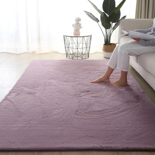 ZWPILY Waschbarer Teppich Wohnzimmer Schlafzimmer Kurzflor rutschfest Flauschig Weich Moderne Einfarbige Muster, Hochflor Teppich Wohnzimmer Kinderzimmer Flauschig Fellteppich,Lila,140x200 cm