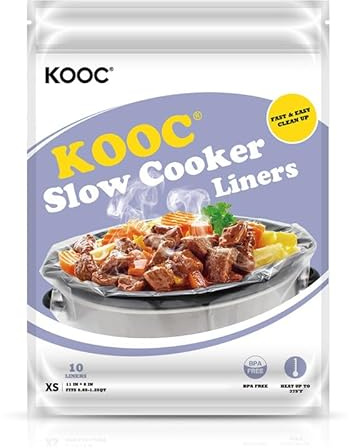 KOOC 10 Count Slow Cooker Liners, Fits 0.65–1.25 Qt Pots, 8 x 11 Size | BPA-Free, Durable Nylon Blend, Leakproof Design, Disposable Cooking Bags, Heat Resistant Up to 400°F, for Mini Pots