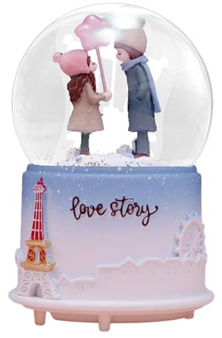 Caja de música de globo de nieve de San Valentín | Bola de cristal musical iluminada, bola de cristal brillante iluminada, globo de nieve para pareja, caja de música de San Valentín, regalo de globo