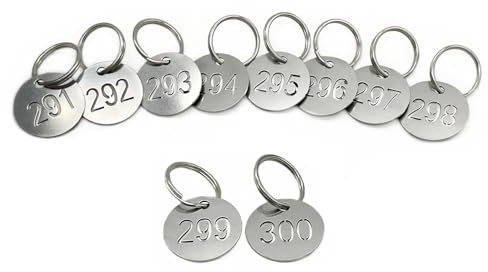 NanTun Numbers Tags 1-60, 25mm 304 Stainless Steel Hollowed Numbered Key Tags with Rings