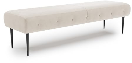 CAVADORE Sitzbank Amba, Trendige Polsterbank 3-sitzig für Küche, Esszimmer oder Wohnküche / Küchenbank passend zum 3-Sitzer Amba / 159 x 52 x 54 / Hochwertiges Flachgewebe: Naturweiß