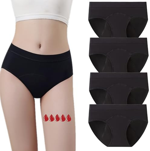 ZVZK Period Pants Heavy Flow Girls 30ML Absorb Cotton Knickers Briefs Underwear Mid Waist Hipster Menstrual Panties for teenage 8-18 Years (L, 4 BLACK)