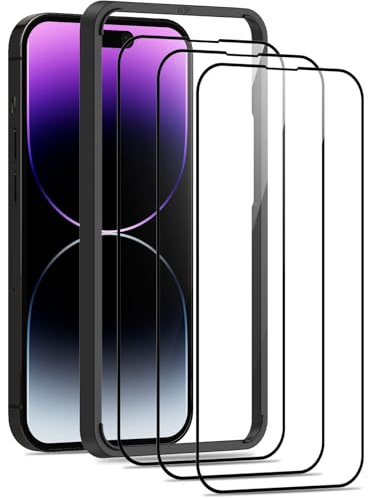 Beukei 3 Stück Panzer Schutz Glas für iPhone 14 Pro Max mit Installationsrahmen, Schutzfolie, HD Glas Displayschutz, 9H Härte, Anti- Kratzer,Blasenfrei, Panzerfolie