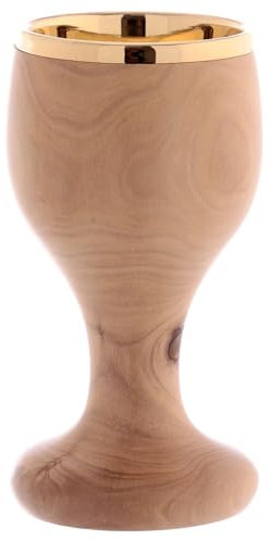 Holyart Calice en Bois d'olivier Coupe dorée 16 cm