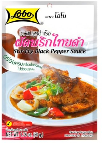 Salsa de Pimienta Negra para Wok y Salteados Estilo Tailandés 50 g Pack 3 Sobres, sabor intenso y aromático para carnes, mariscos y verduras