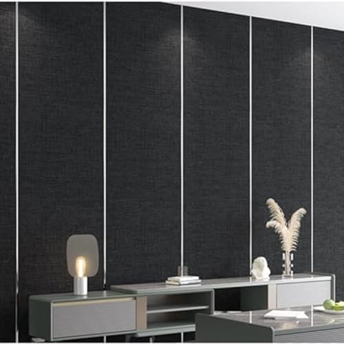 Panneaux de papier peint autocollant en lin doux pour salon et cuisine - Tête de lit - Décoration d'intérieur - Noir - 65 x 260 cm