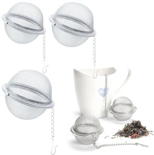 3PCS 304 Stainless Steel Tea Strainer Infuser Balls, Tea Filter Tea Strainer Loose Tea Infuser Stainless Steel Mesh Tea Ball Infuser with Extended Chain Hook