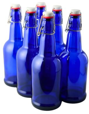 FastRack Swing Top Glass Bottles |16 oz – Pack of 6 | Blue Flip Top Glass Bottles for Home Brewing, Carbonated Drinks, Kombucha, Fermentation, Water | Food Grade – ECO Friendly