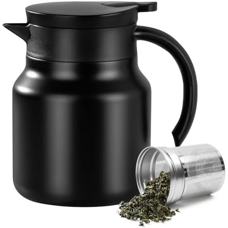 Termo de 1 litro con colador de té, pequeño termo de viaje con extraíble, bien sellada, jarra de café de acero inoxidable mantiene