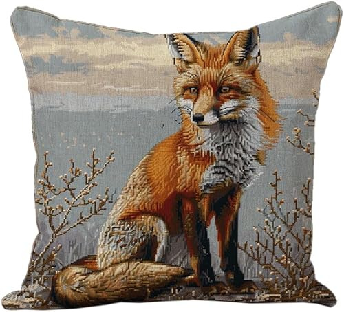 AxiangziK Kreuzstichkissen Set,Roter Fuchs,Kissenbezug Zum Sticken Kreuzstich Stickkissen mit Muster,11CT Stickset Kreuzstich Kissen,45x45cm