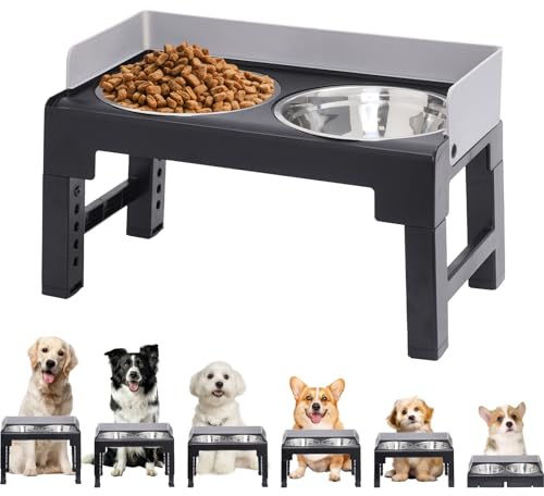 Elevated Dog Bowls 6 Heights Adjustable Raised Dog Bowls Stand with Double No Spill Dog Food and Water Bowl for Medium Large Small Dogs or Cats