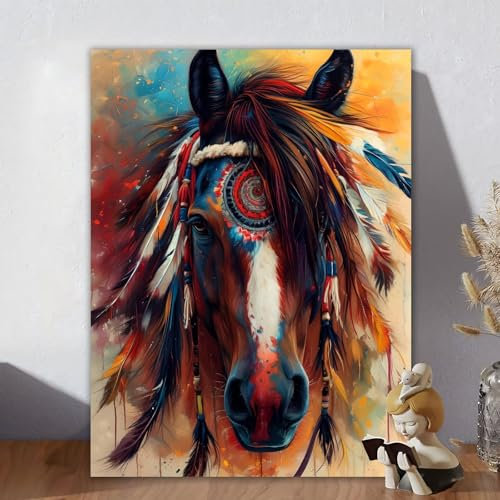 Malen Nach Zahlen Erwachsene Pferd, Malen Nach Zahlen Kinder, DIY Kreativ Set für Frauen mit 3-Pinseln und Acrylfarbe Kit, Paint by Numbers Feder für Aesthetic Room Decor, Ohne Rahmen 100x130cm T-8