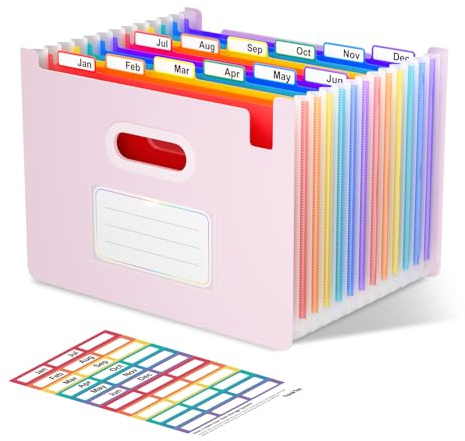 ThinkTex Dokumentenmappe A4, 12 Fächern Sortiermappe Fächermappe Datei Organizer, Aufrecht und oben offen, Akkordeon Ordner Tragbar Sortiermappe für Zuhause oder Büro Dokumente - Morandi Lila