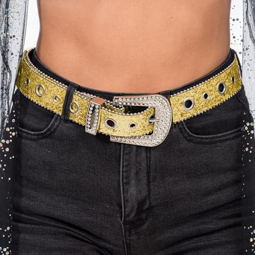 Chaks - Strass Gürtel Damen 120 cm, Glitzer Taillengürtel | Für Jeans, Kleider und Western Looks, Gürtel mit Strasssteinen und XXL Schnalle für Festival und Karneval