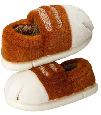 Cat paw slippers, cute and fashionable, plush and cozy, non-slip sole, suitable for indoor and outdoor walking (Brown, Adult, Women, 7, Numeric Range, US Footwear Size System, 8, Medium)