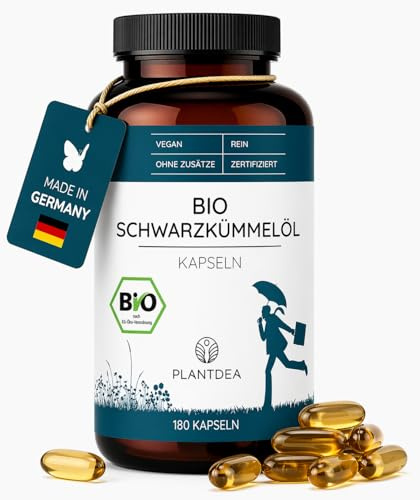 PlantDEA Bio Schwarzkümmelöl – 180 vegane Kapseln im 3-Monats-Vorrat – 1.000 mg Tagesdosis – hochdosiert & laborgeprüft – Schwarzkümmel Öl ohne Zusätze