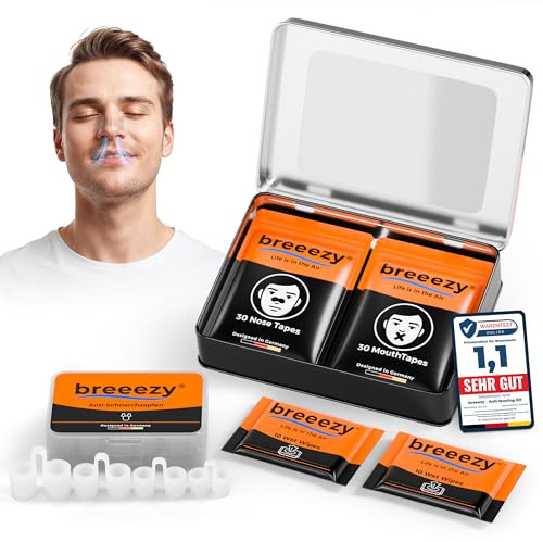 Anti-Schnarch All-in-One Komplettlösung | Premium Atem-Set mit 30 Nasenstrips, 30 Mouth Tapes & 4 Nasenspreizern | Bei Schlafproblemen für ruhigen Schlaf & freien Atem – inkl. Reise- und Geschenkbox