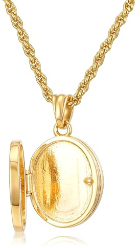 Gold Plated Locket Pendant Necklace with 2.5mm Rope Chain – 20 Inch Personalised Keepsake Jewellery for Women, Memory Photo Holder, Sentimental Gift - Bling King London