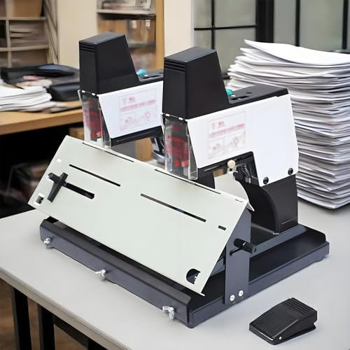 XRSMOU Grapadora Eléctrica De Silla De Montar, con Pedal, Ajustable 40 Hojas, Profundidad De 100 Mm, 9 Niveles De Intensidad, para Tareas De Encuadernación De Oficina