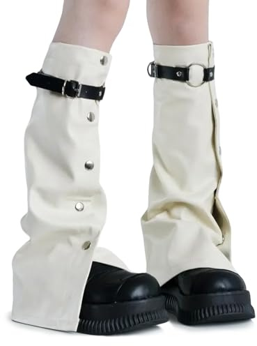 Scaldamuscoli da donna, effetto pelle, Y2K, punk, alla moda, alla moda, alla moda, alla moda, alla moda, alla moda, alla gamba, per feste, club, per tutti i giorni, regalo per donne e ragazze, beige