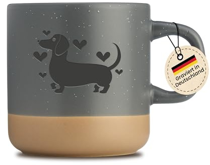 LIEBTASTISCH - Dackel Tasse mit Gravur - Geschenkidee - Hundebesitzer - 360 ML - Spülmaschinenfest - Geburtstagsgeschenk - Grau