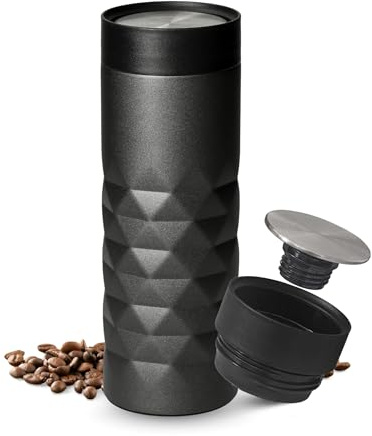 Gobelet isotherme 450 ml – Gobelet anti-fuite en acier inoxydable – Garde la chaleur et le froid pendant plusieurs heures – Tasse à café à double paroi à emporter avec couvercle à pression pour bureau