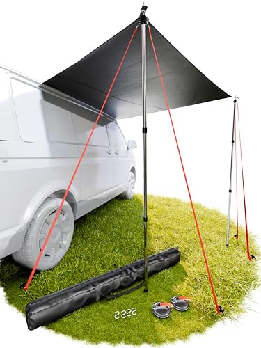Sonnensegel Wohnwagen und Bus 2,2 x 2,5 m mit Keder, 2 Teleskopstangen | Universelles Vorzelt und Markise für Auto und Camping, Sonnenschutz mit Keder