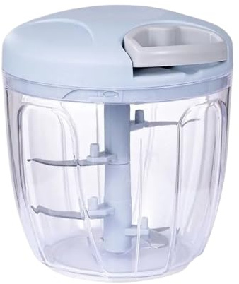 Picadora manual de alimentos (2 unidades), picadora ajos con recipiente, cortadora verduras, procesador cuerda y cuchillas afiladas(Blue 900ml)