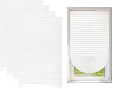 4PCS Thermal Temporary Stick On Window Blinds, No Drill Non-woven Cut-To-Size, Self Adhesive Blackout Easy Cut Light Filtering Pleated Shades For Home, White 60 * 150, Includes Clips & Accessories