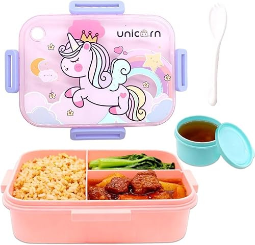 Unicornio Fiambreras Bento, 1200ml Bento Lunch Box Lonchera con Cubiertos Compartimento Fiambrera Bentos Box Lonchera Prueba de Fugas Caja de Almuerzo Escuela para Escuela Picnic Viajes Trabajo