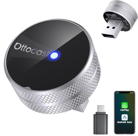 OTTOCAST Mini Tube 2026, Wireless CarPlay & Android Auto Adapter für iOS 10+/Android 11+, Plug & Play, OTA-Upgrade, USB A/Typ-C, Kompatibel mit Fahrzeugen ab 2016 (Nicht für BMW/Tesla)