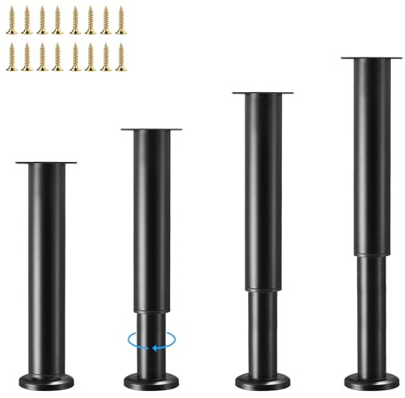 ZrgGea Verstellbare Möbelfüße Metall Schwarz 4 Stück, Höhenverstellbar 42-76cm Tischbeine, Möbelbeine für Schrank Fernsehschrank Bett Sofa Nachttisch Stuhl Kommode Badezimmerschrank
