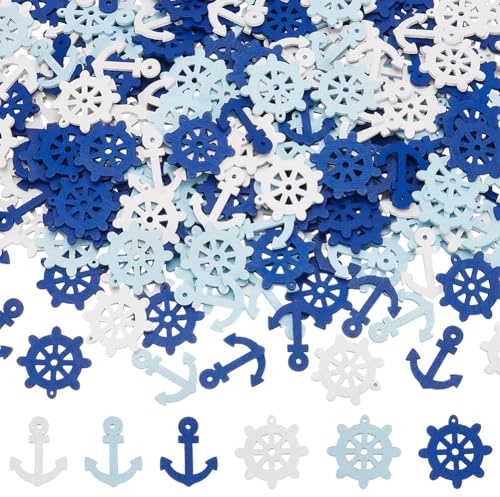SOFPLATE Aproximadamente 300 pieza de Recorte de Madera de Ancla Adornos Náuticos de Madera Timón Colorido Dirección Verano Decoración Marítima Barco Océano Colgante Adornos para Árbol Pared Mesa Deco