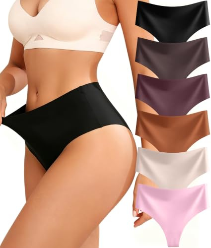Sth Big Tangas Mujer Pack Cintura Alta Sin Costuras Bragas Diseño Invisible Sexy Tanga Ajuste Suave y Transpirable Sexy para Mujer Pack de 6 Talla L