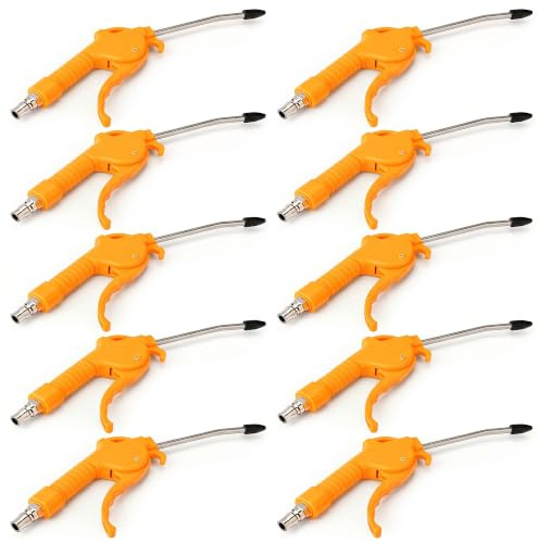 MEANLIN 10 st tryckluftspistol, 255 mm total längd pneumatisk rengöringspistol med 100 mm krökt munstycke, gult ergonomiskt handtag, tryckluftskompressordammblås för verkstadsrengöring