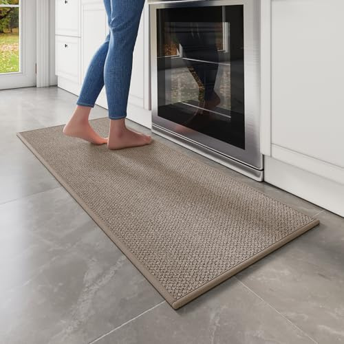 KMVIZI Küchenteppich Waschbar rutschfest 50x150cm, Küchenläufer Teppich Läufer für Küche Flur Eingang, Dünne Polyester Schmutzfangmatte mit Gummirücken, Braun
