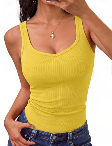 Aottori Camiseta Tirantes Mujer Cuello Corazón Canalé Ajustada | Tejido elástico, Fiesta nocturna, Vacaciones, Capas ligeras, Estilo casual, Escote favorecedor, Look elegante