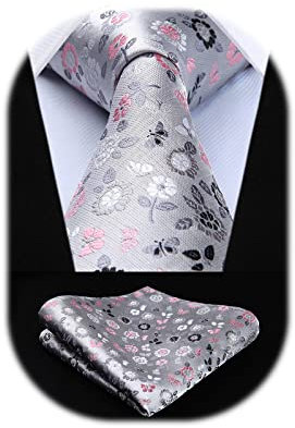 HISDERN Herren Graue Krawatten Taschentuch Party Business Paisley Krawatte & Einstecktuch Set