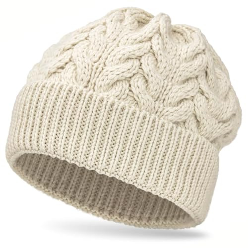 Weiche Damen Alpaka Mütze aus 100% Alpaka Wolle in 6 Farben - Hochwertige Winter Strickmütze/Beanie Wollmütze von HansaFarm, Weiß - NFA01, Einheitsgröße
