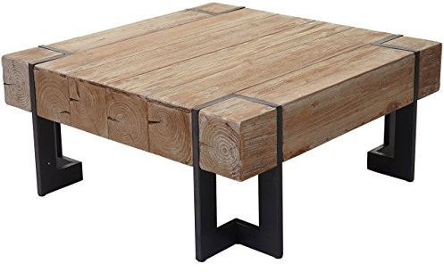 Mendler Couchtisch HWC-A15, Wohnzimmertisch, Tanne Holz rustikal massiv MVG-Zertifiziert - naturfarben 60x60cm