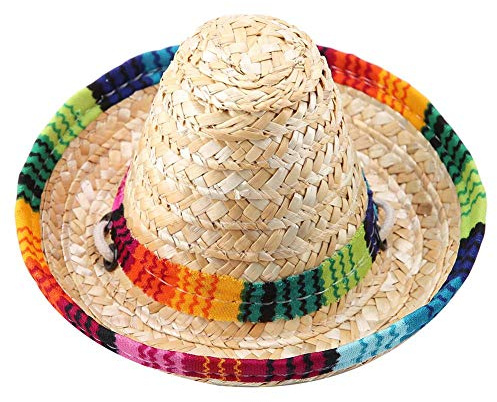 Pssopp Sombrero para Mascotas Mini Paja de Fiesta Multicolor Perros Mexicano con algodón Ajuste Cuerda pequeñas Perrito Gato