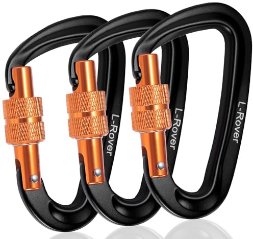 3 Heavy Duty Carabiner Clips 12kN (2697 lbs)-Lightweight Locking Carabiners for Securing Pets，Camping, Hiking, Hammock，Outdoor and Gym etc, Keychains& Utility
