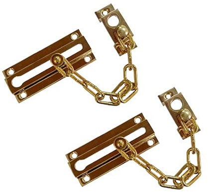 QCAA Solid Brass Chain Door Guard, with 9 Links Steel Chain, Polished Brass US3, 2 Pack