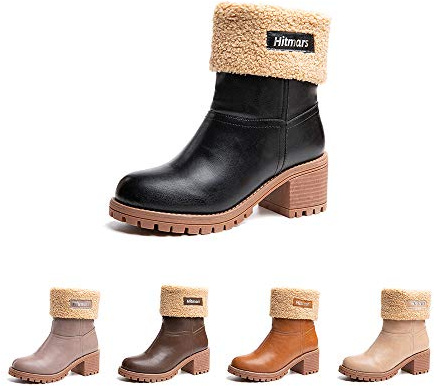 Hitmars Botas Mujer Invierno Forradas Cálidas Botines Ante Plataforma Zapatos Nieve Cómodos Casual Negro EU 38