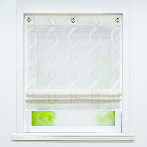 Joyswahl Garn Raffrollo halbtransparente Ösenrollo mit Landhausstil »Anouk« Schals Fenster Gardine mit Hakenaufhängung, ohne Bohren BxH 140x140cm 1 Stück