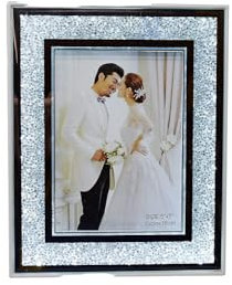 Silver Sparkle Bling Crushed Diamond Display | A4 20 X 25 cm(8 X 10 ) wall gallery Light illuminated photo frame stand for living room office home decoration ornament| Wedding Birthday Gift